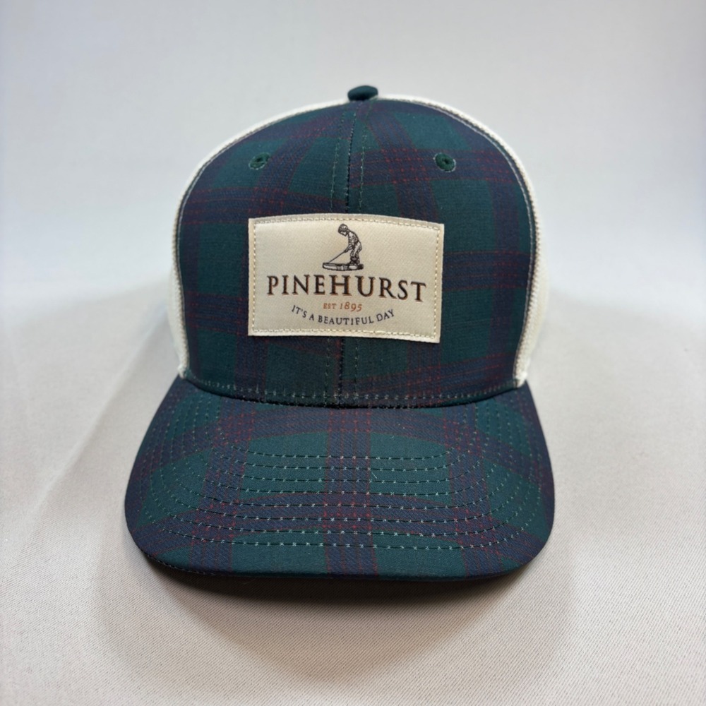 Pukka Pinehurst Hat Mens OS Green Tartan Plaid Mesh Trucker Golf Cap NWT